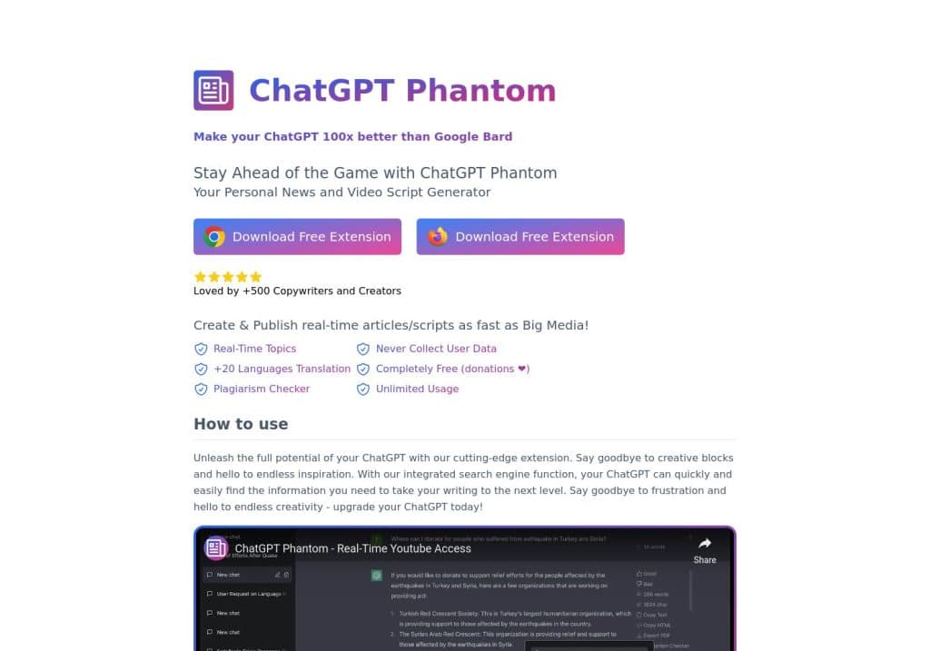 ChatGPT Phantom: Real-Time YouTube Access with - ChatGPT chrome extensions